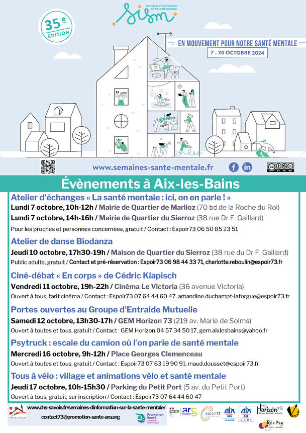  Du lundi 7 au dimanche 20 octobre 2024 : 35e édition des Semaines d'Information sur la Santé Mentale (S.I.S.M) - Chaque année, les S.I.S.M constituent une opportunité pour échanger sur la santé mentale avec l’ensemble de la population