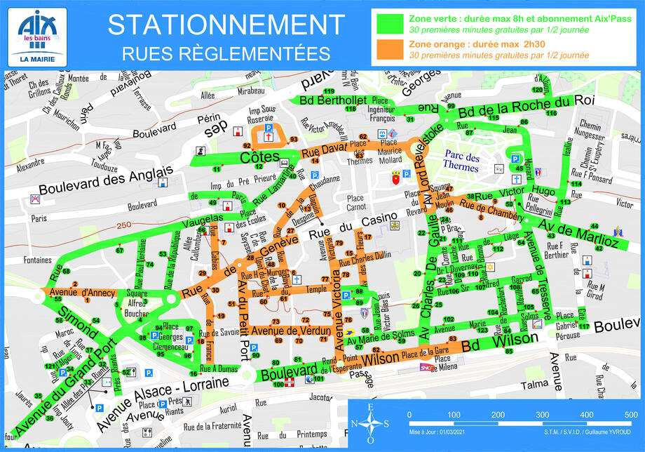 Carte des rues en zone verte et zone orange